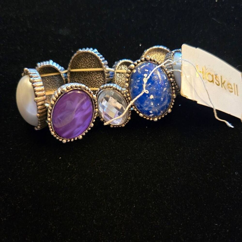 NWT Haskell Stone Stretch Bracelet Blue Purple Pearl Silver Tone